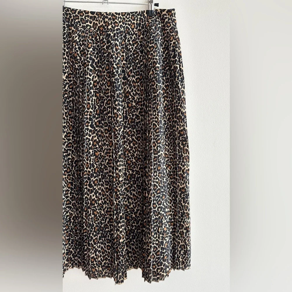 J. Crew Cheetah Print Pleated Midi Skirt, Size 8